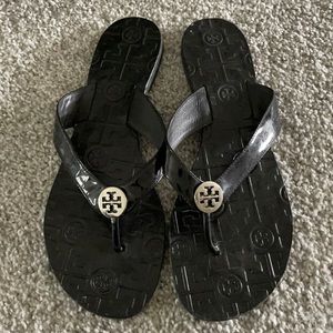 Tory Burch Sandals- black w silver hardware